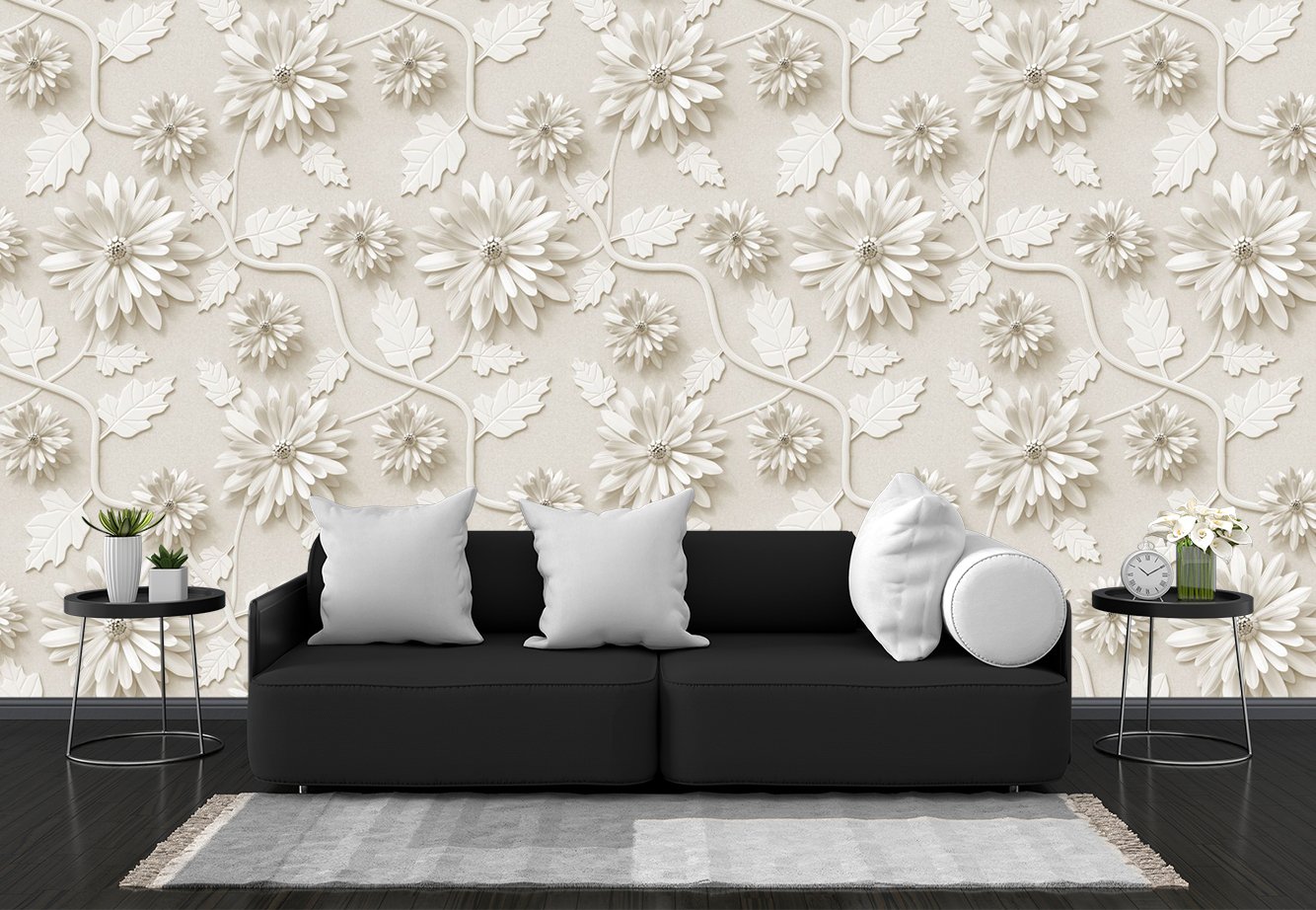 3d white flower self adhesive wallpaper decorative masterpiece for home decor